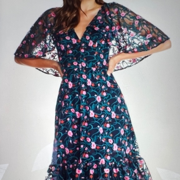 Dress the Population Virginia Cape Sleeve Dress Size M Navy Floral - Picture 1 of 10